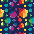Rainbow geometric gem hexagon shapes multicolour navy blue quilting fabric for kids quilts feature blocks and statement patchwork projects
