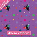 Novelty black bee silhouettes rainbow geometric wings multicolour hexagons purple fabric for kids quilts girls quilts and novelty patchwork projects