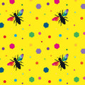 Novelty black bee silhouettes rainbow geometric wings multicolour hexagons yellow fabric for kids quilts and novelty patchwork projects