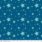 Tonal light aqua stars deep blue quilting fabric for kids quilts boys quilts space themed projects and star patchwork