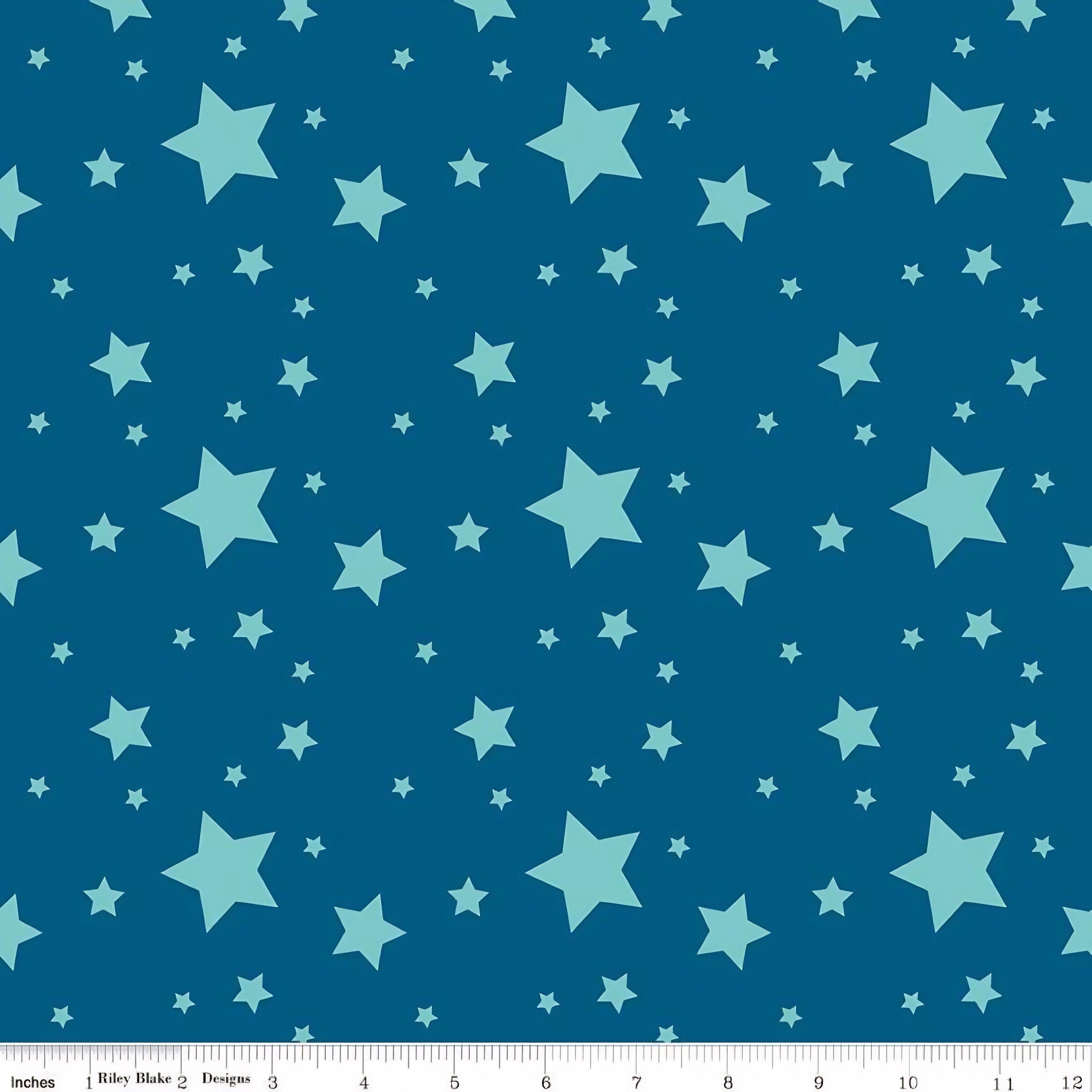 Tonal light aqua stars deep blue quilting fabric for kids quilts boys quilts space themed projects and star patchwork