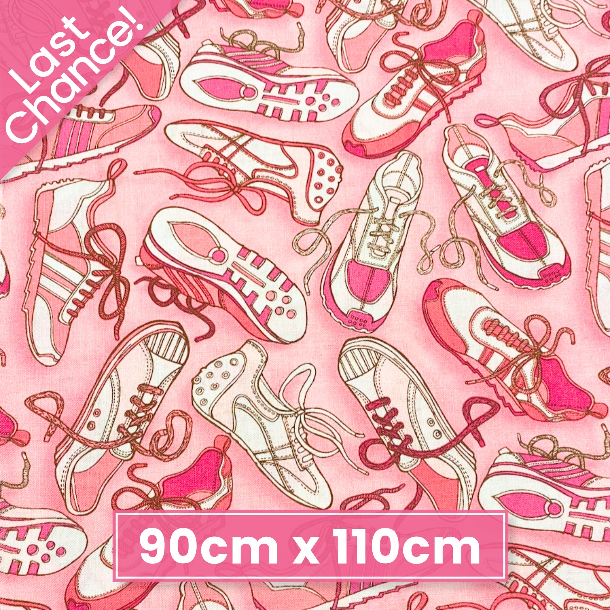 Retro sneakers pink magenta cream fabric for children's quilts bags sporty themed patchwork sewing projects