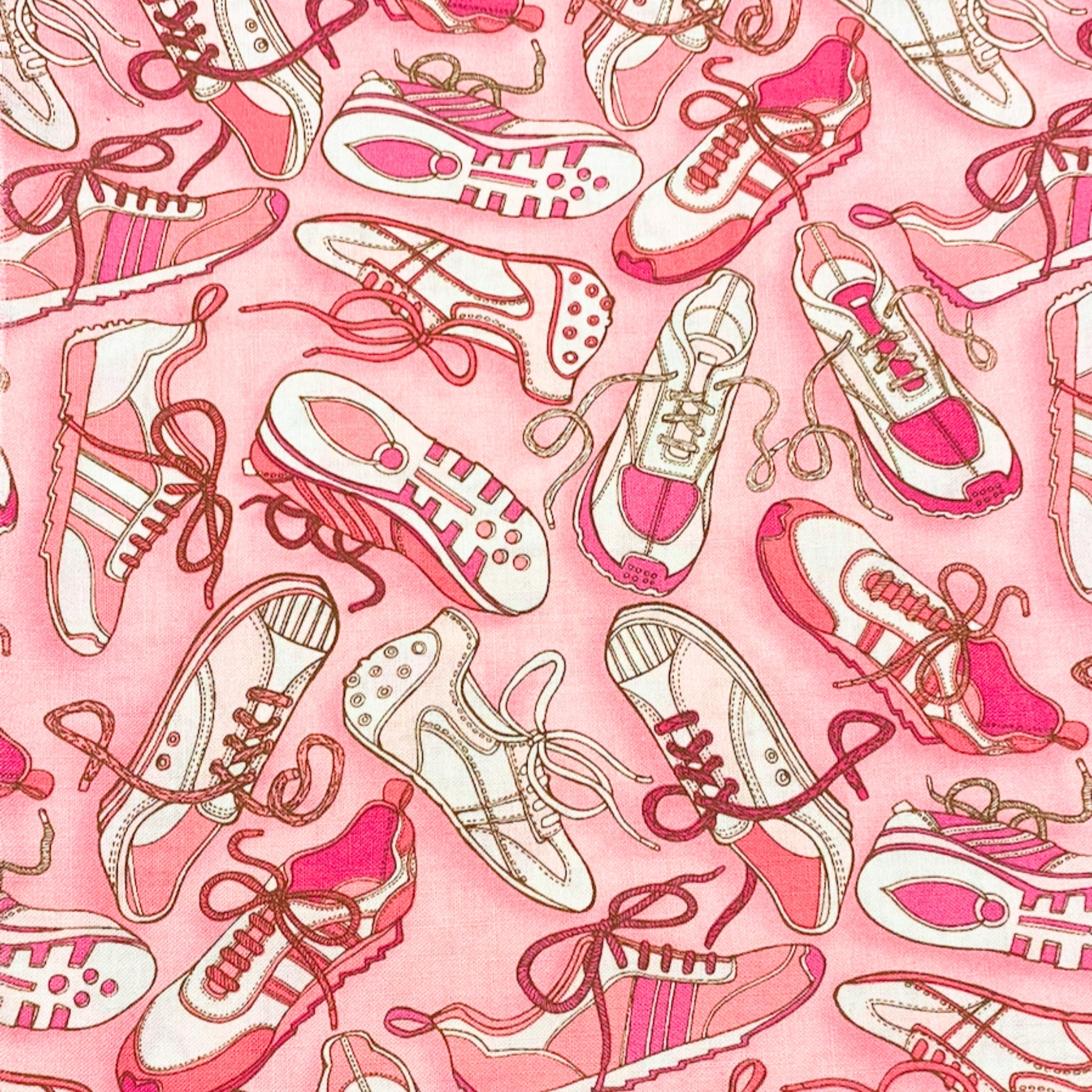 Retro sneakers pink magenta cream fabric for children's quilts bags sporty themed patchwork sewing projects