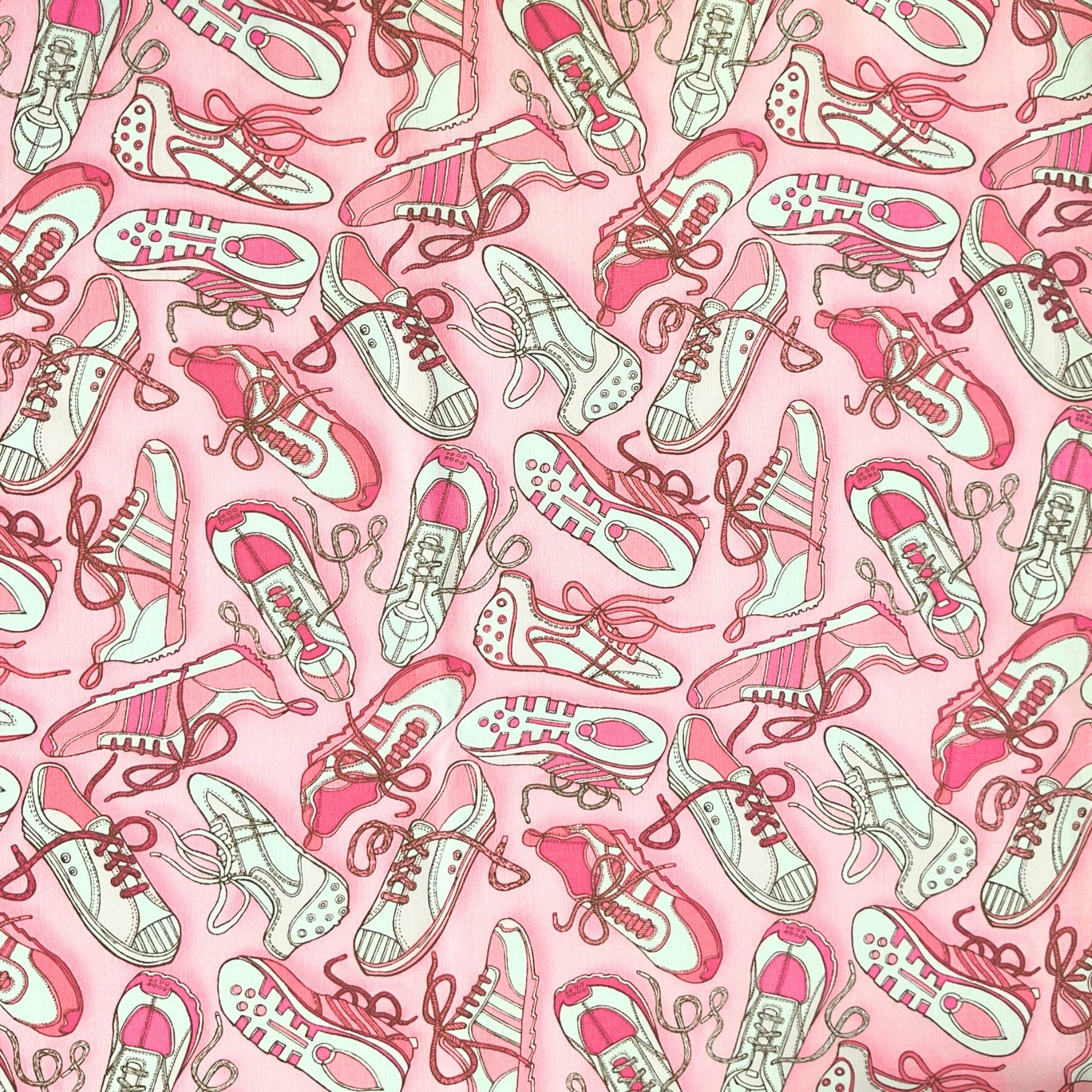 Retro sneakers pink magenta cream fabric for children's quilts bags sporty themed patchwork sewing projects