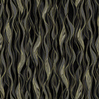 Black and charcoal gray wave stripe fabric with gold metallic lines