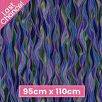 Purple, green and blue wave stripe fabric with gold metallic lines