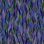 Purple, green and blue wave stripe fabric with gold metallic lines