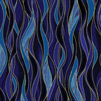 Blue, navy and black wave stripe fabric with gold metallic lines
