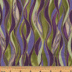 Olive green, violet, and rich purple wave stripe fabric with gold metallic lines