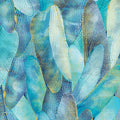 Aquamarine and turquoise quilting fabric with a pattern of metallic gold dragonfly wings