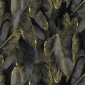 Black and charcoal gray quilting fabric with a pattern of metallic gold dragonfly wings