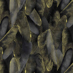 Black and charcoal gray quilting fabric with a pattern of metallic gold dragonfly wings