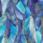 Cobalt blue and turquoise quilting fabric with a pattern of metallic gold dragonfly wings