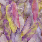 Lavender, pink, and celedon quilting fabric with a pattern of metallic gold dragonfly wings