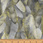 Dove gray and charcoal quilting fabric with a pattern of metallic gold dragonfly wings