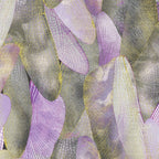Lavender and dove gray quilting fabric with a pattern of metallic gold dragonfly wings