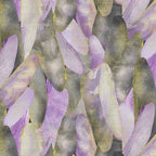 Lavender and dove grey quilting fabric with a pattern of metallic gold dragonfly wings