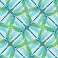 Aqua and green geometric fabric with a dragonfly pinwheel design