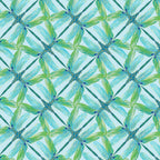Aqua and green geometric fabric with a dragonfly pinwheel design