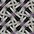 Black, grey, and violet geometric fabric with a dragonfly pinwheel design