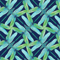 Navy, aqua, and green geometric fabric with a dragonfly pinwheel design