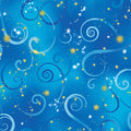 Cobalt blue quilting fabric with tonal blue swirls and gold metallic stars