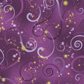 Deep purple quilting fabric with tonal purple swirls and gold metallic stars