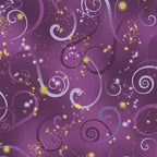 Deep purple quilting fabric with tonal purple swirls and gold metallic stars