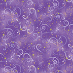 Medium purple quilting fabric with tonal purple swirls and gold metallic stars