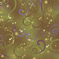 Olive green quilting fabric with purple and olive swirls and gold metallic stars