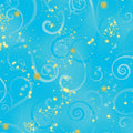 Sky blue quilting fabric with light blue swirls and gold metallic stars