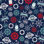 Nautical tossed print anchors ship wheels life rings compass navy red white teal fabric for boys quilts kids coastal beach patchwork projects
