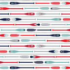 Colourful oars paddles navy red teal grey rows white background fabric for kids quilts boys nautical beach coastal patchwork projects