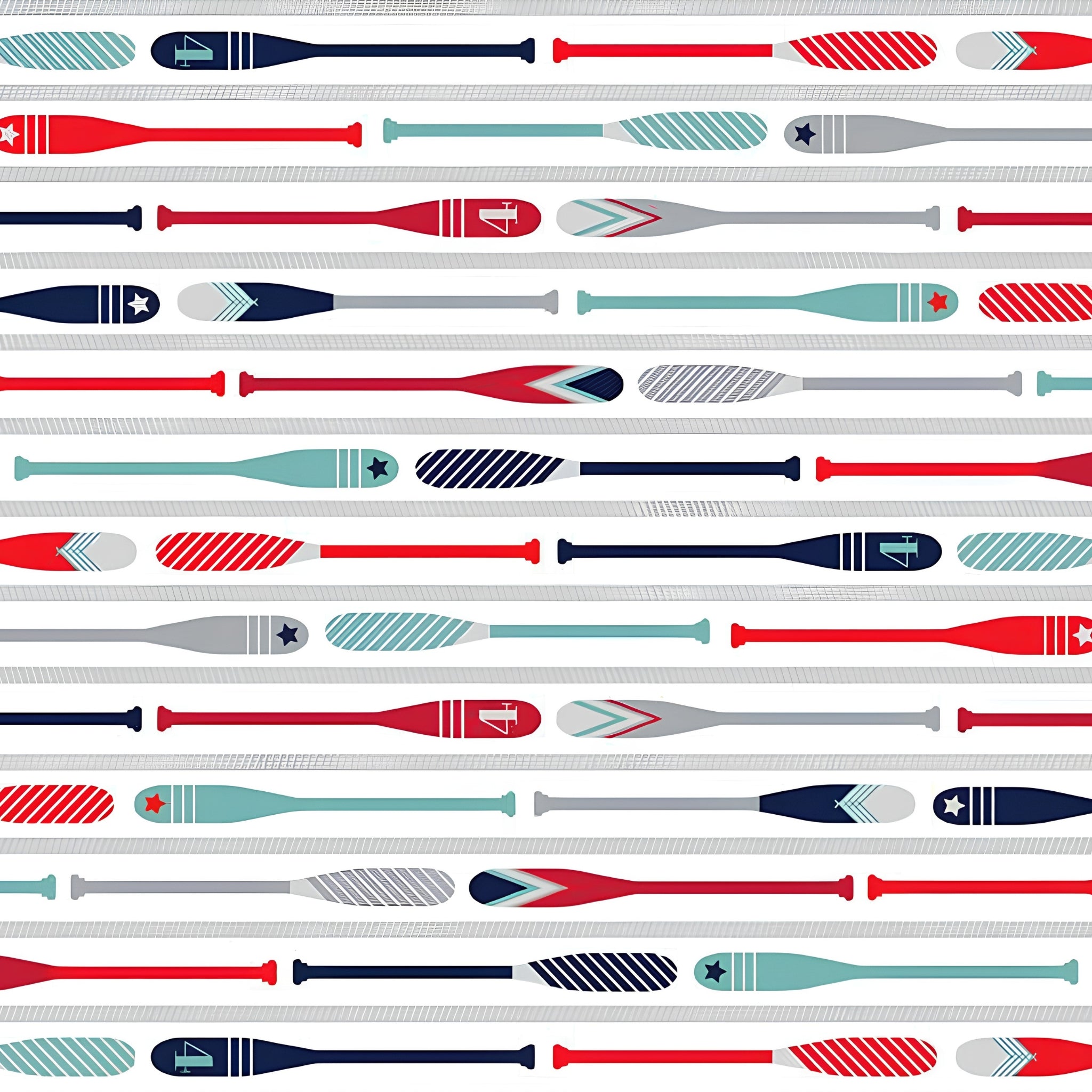 Colourful oars paddles navy red teal grey rows white background fabric for kids quilts boys nautical beach coastal patchwork projects
