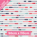 Colourful oars paddles navy red teal grey rows white background fabric for kids quilts boys nautical beach coastal patchwork projects