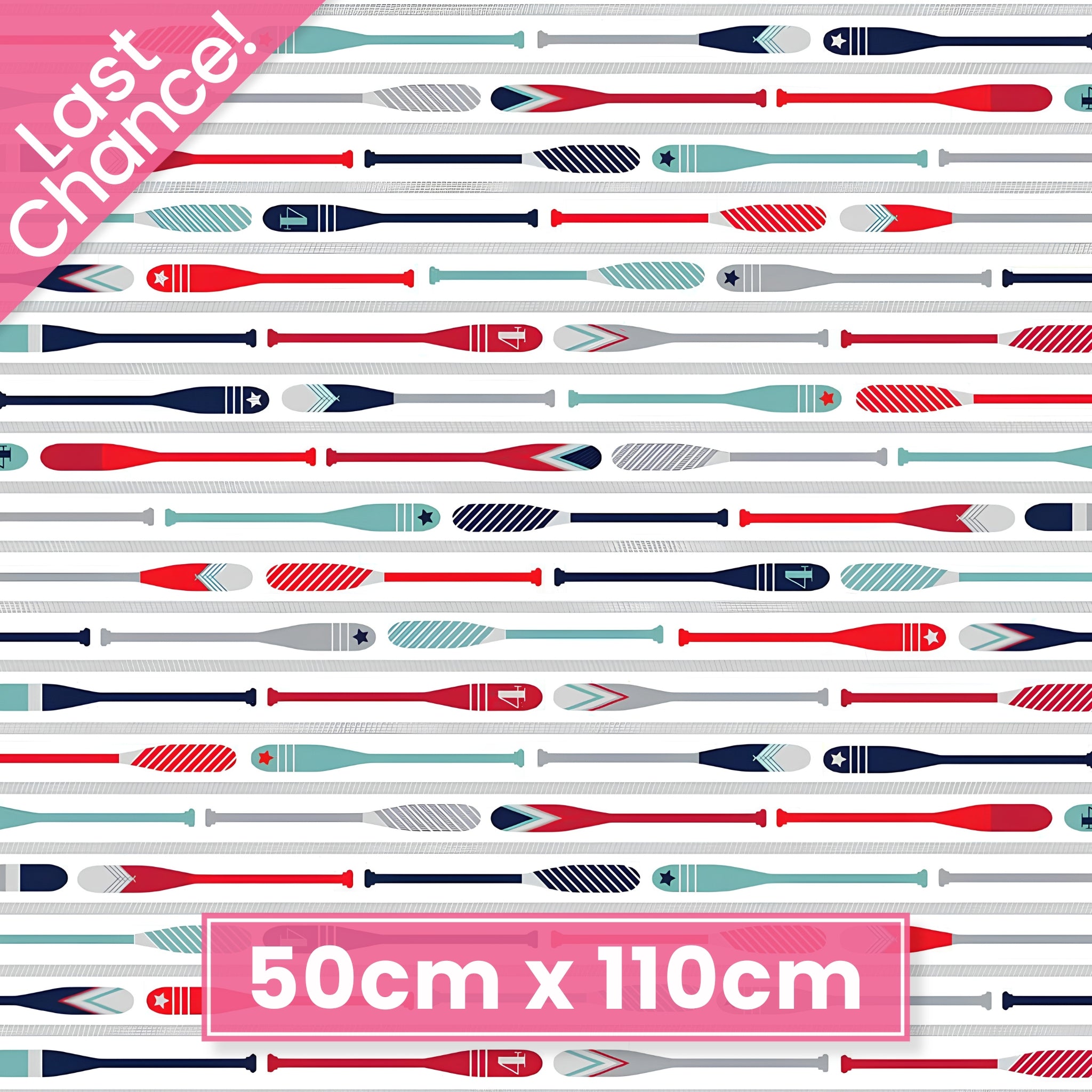Colourful oars paddles navy red teal grey rows white background fabric for kids quilts boys nautical beach coastal patchwork projects