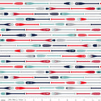 Colourful oars paddles navy red teal grey rows white background fabric for kids quilts boys nautical beach coastal patchwork projects