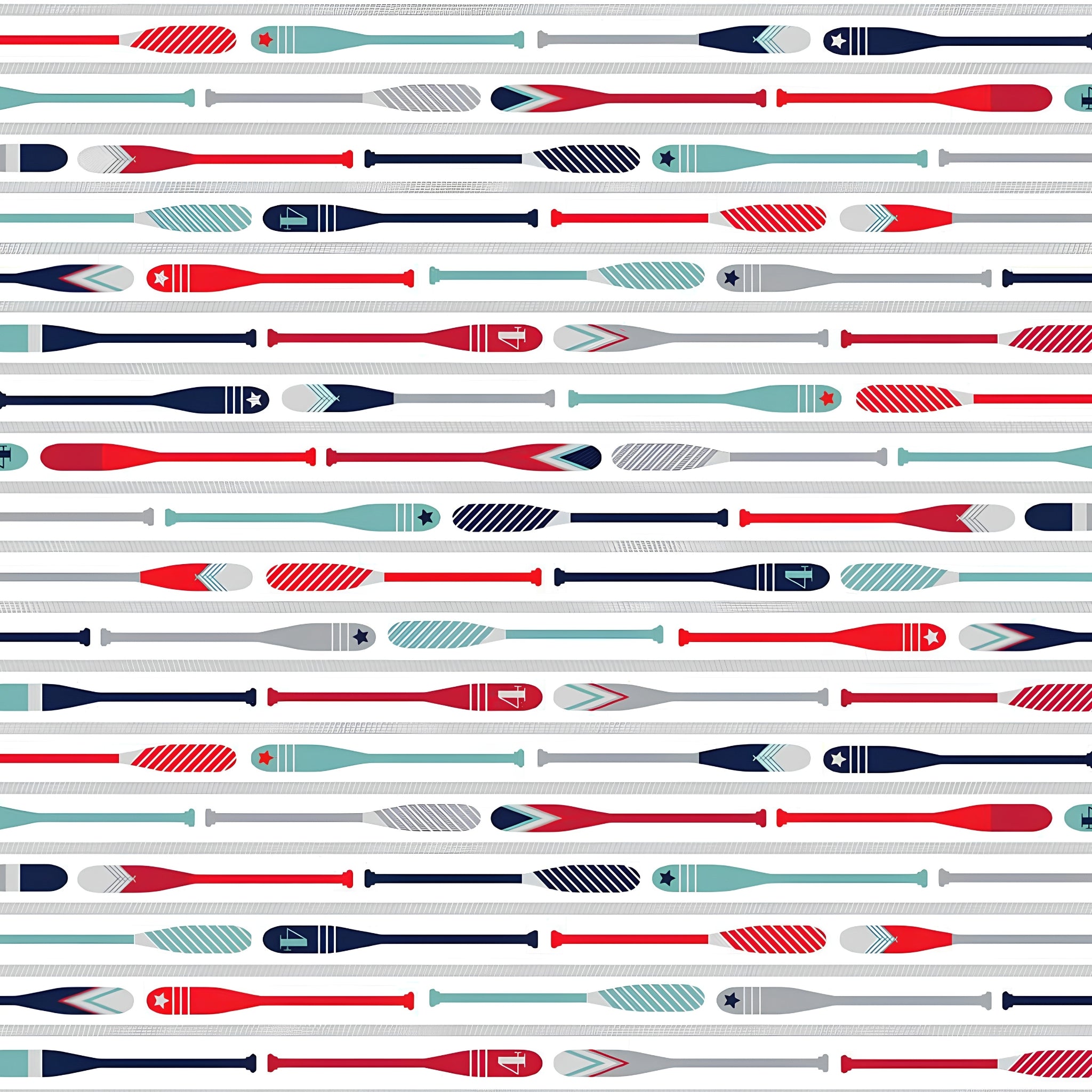 Colourful oars paddles navy red teal grey rows white background fabric for kids quilts boys nautical beach coastal patchwork projects