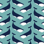 Large navy whale chevron interlocking pattern teal background fabric for kids quilts boys nautical coastal beach patchwork projects