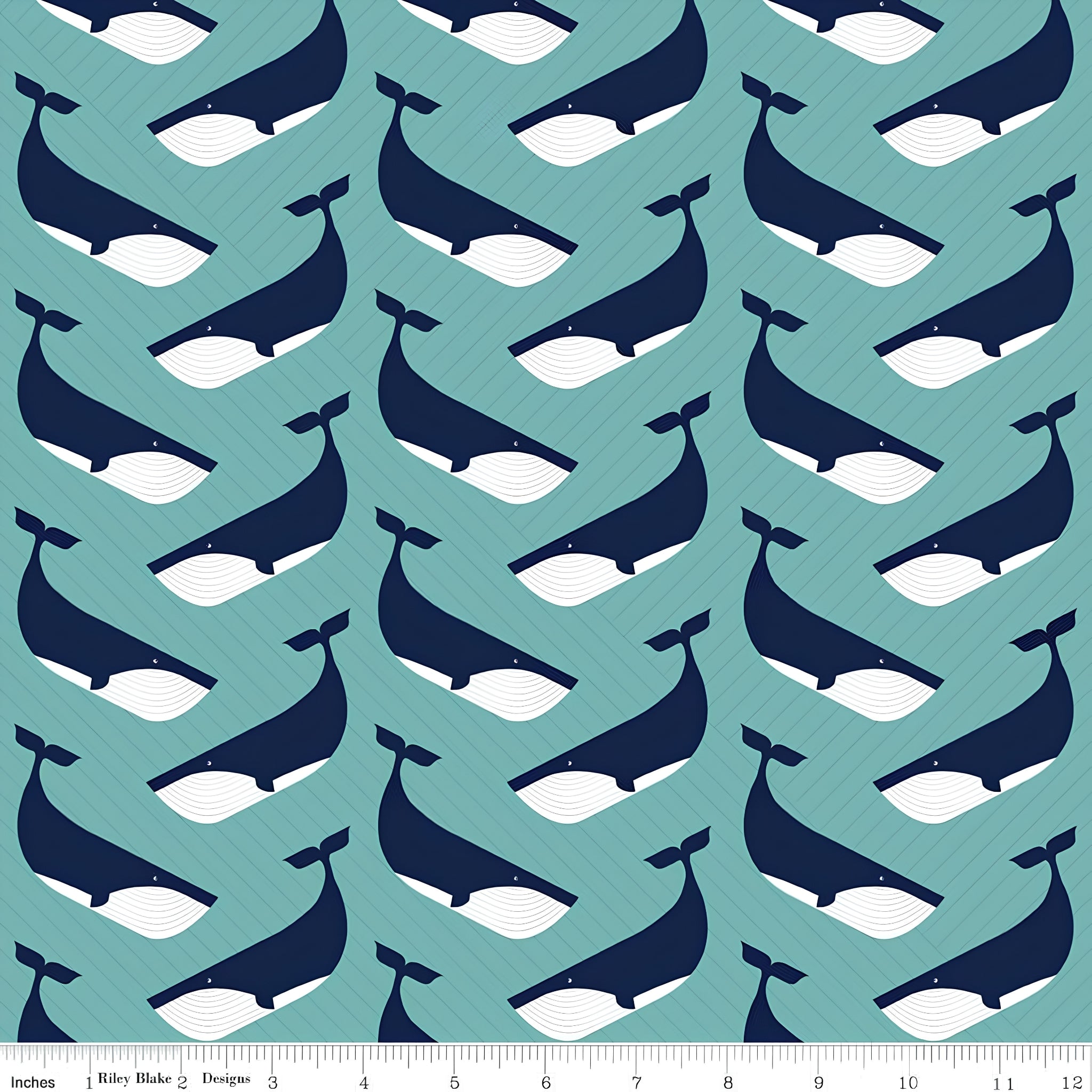 Large navy whale chevron interlocking pattern teal background fabric for kids quilts boys nautical coastal beach patchwork projects