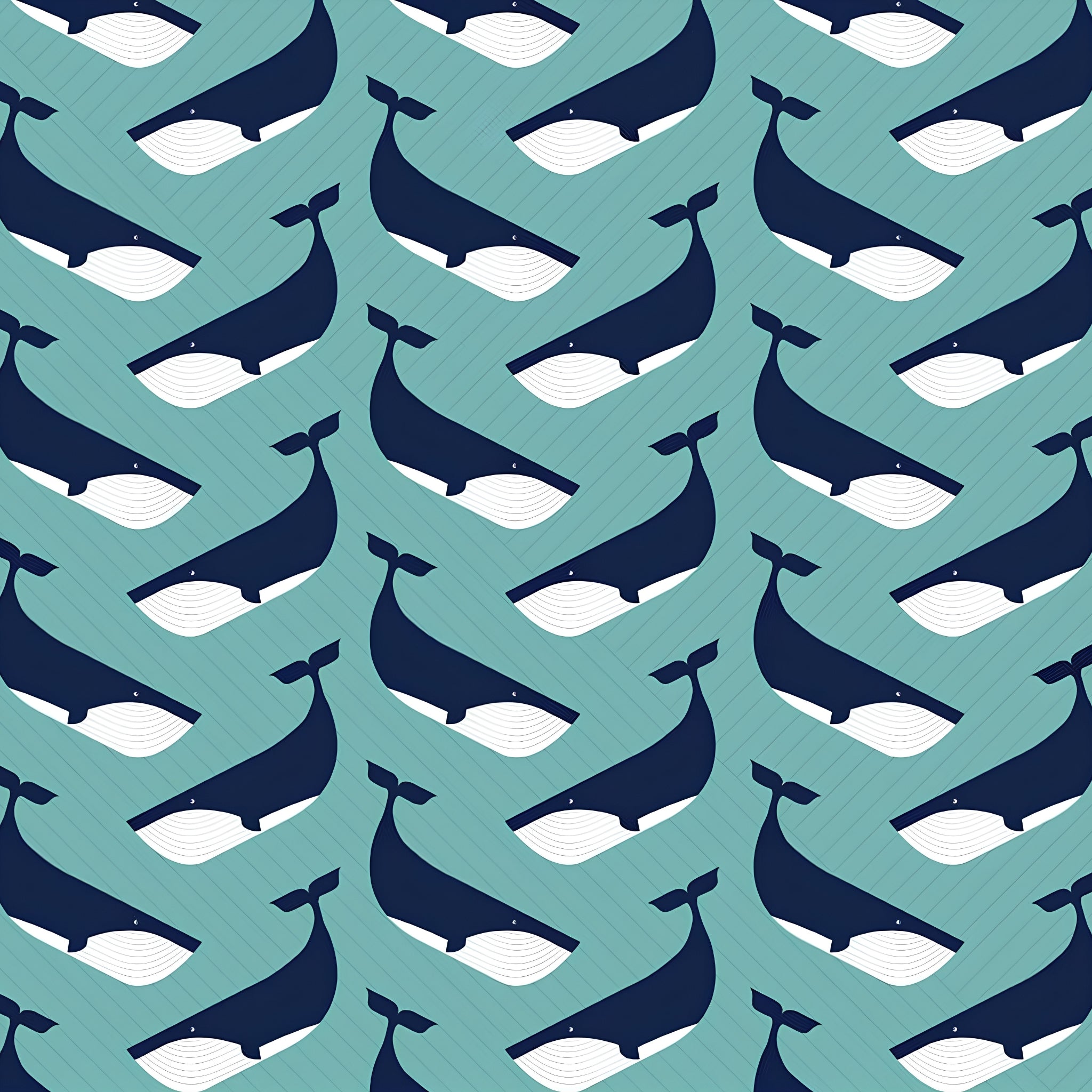 Large navy whale chevron interlocking pattern teal background fabric for kids quilts boys nautical coastal beach patchwork projects