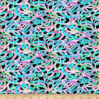 Swirling watercolour squiggles pink turquoise lavender lime green black fabric for modern quilts and children's projects