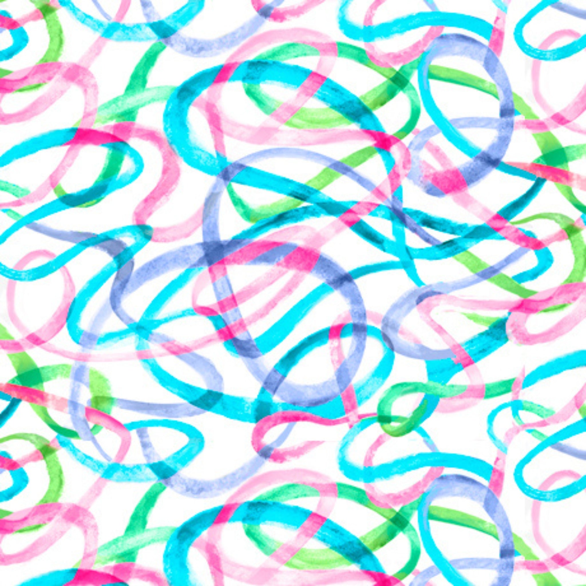 Swirling watercolour squiggles pink turquoise lavender lime green white fabric for modern quilts and children's projects