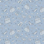 Fashion accessories handbags stilettos sunglasses bows lipstick cameras watches rings tone-on-tone blue novelty quilting fabric for race day quilts tote bags and pouches