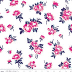 Bold vintage roses hot pink blush navy foliage white background floral quilting fabric for rose quilts cushions tote bags race day sewing and dressmaking