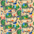Construction roads dump trucks excavators cranes buildings beige novelty fabric for kids quilts play mats boys room décor patchwork sewing projects