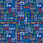 Construction words all over stop build dig caution zone navy blue novelty fabric for kids quilts tote bags boys patchwork sewing projects