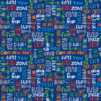 Construction words all over stop build dig caution zone navy blue novelty fabric for kids quilts tote bags boys patchwork sewing projects