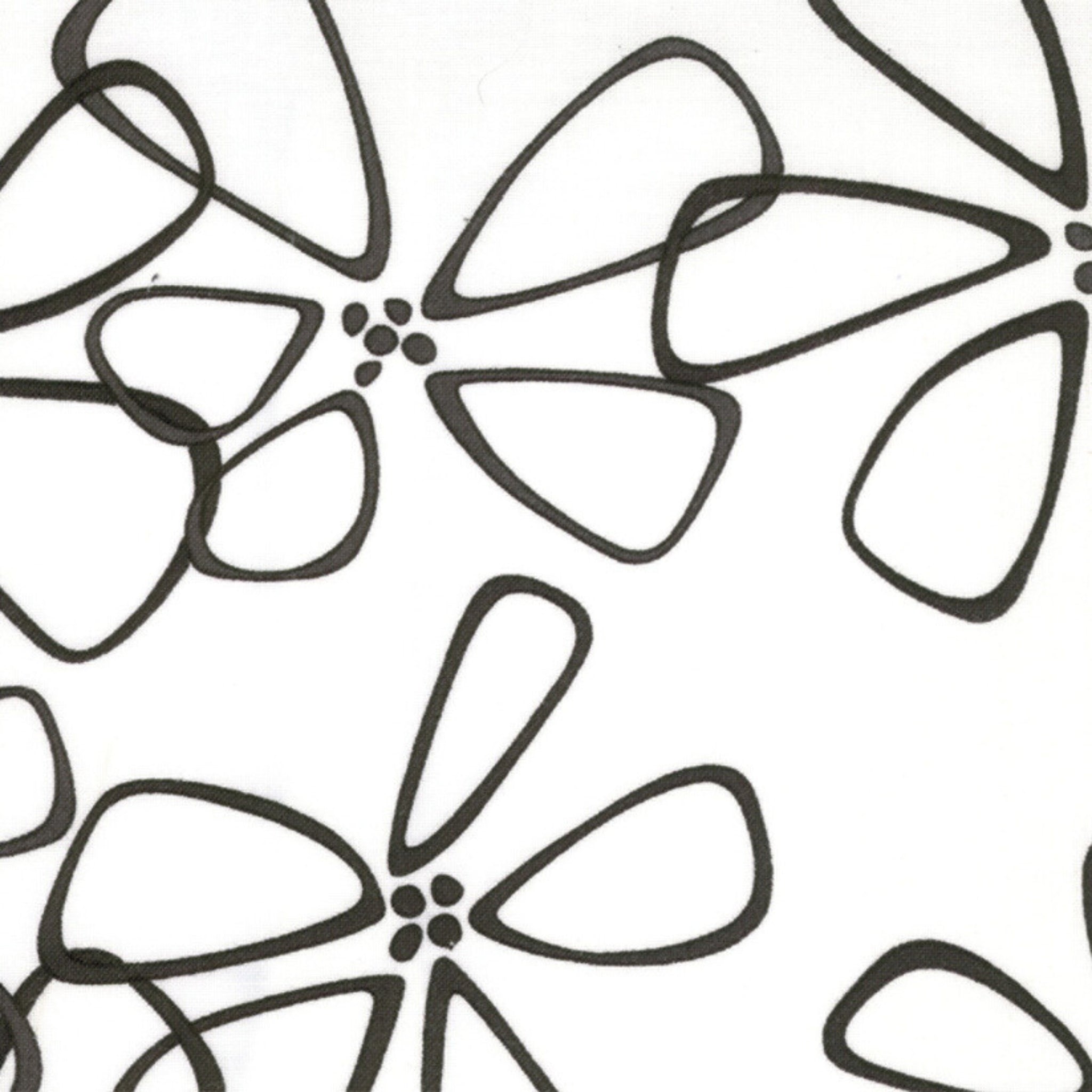 Me and My Sister abstract flower outlines black white fabric for modern quilts and contemporary patchwork sewing projects