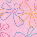 Me and My Sister abstract flower outlines pink orange blue fabric for modern quilts and contemporary patchwork sewing projects